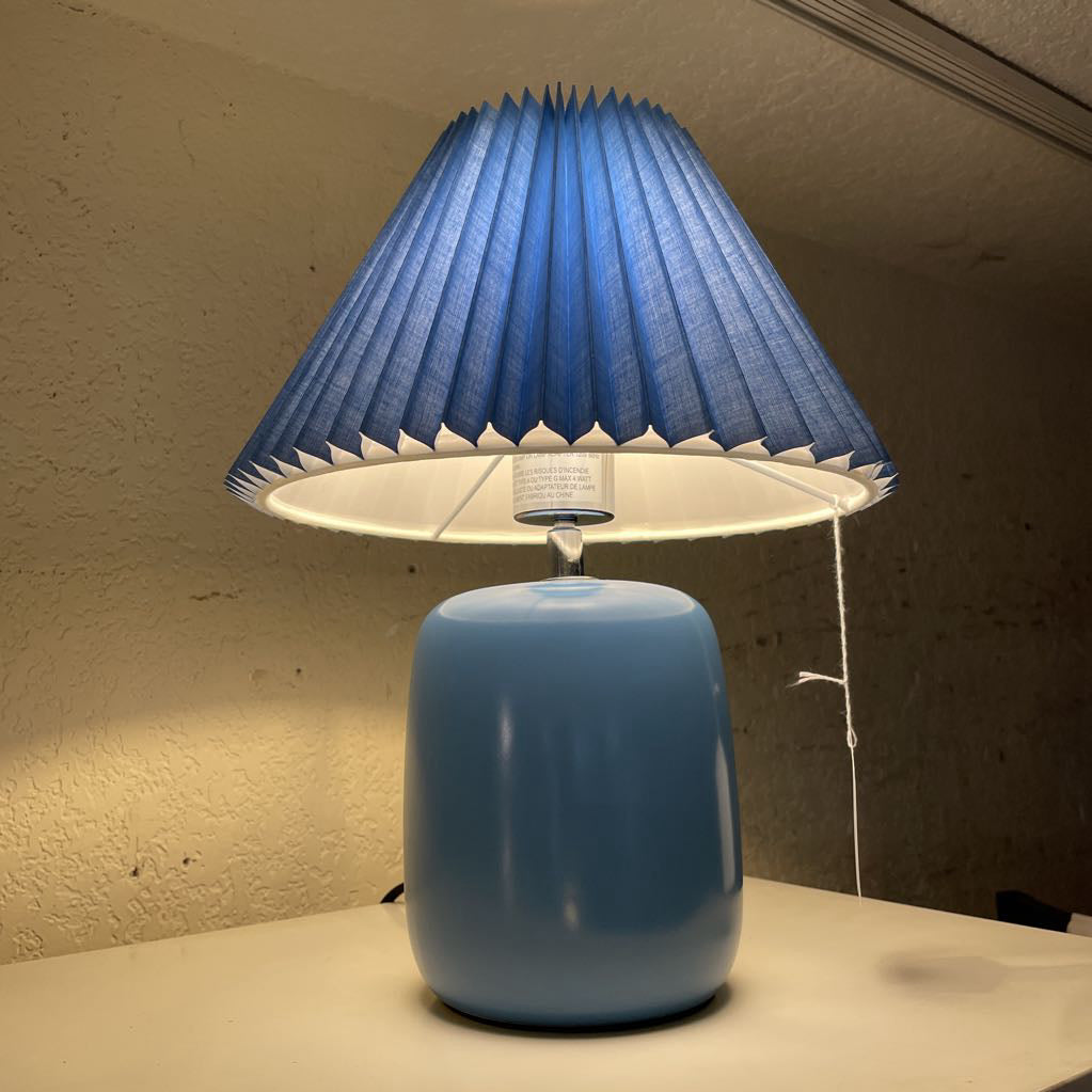 Royal Blue Table Lamp w Matching Pleated Shade LAMPS
