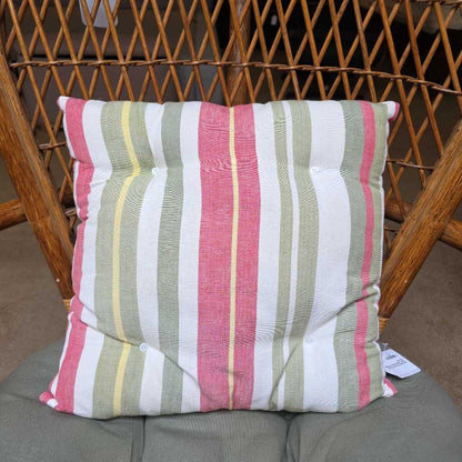 Rattan Back Accent Chair with Green Cushioned Seat & Striped Pillow OUTDOOR