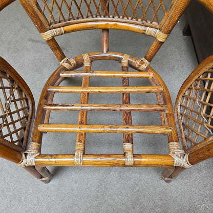 Rattan Back Accent Chair with Green Cushioned Seat & Striped Pillow OUTDOOR