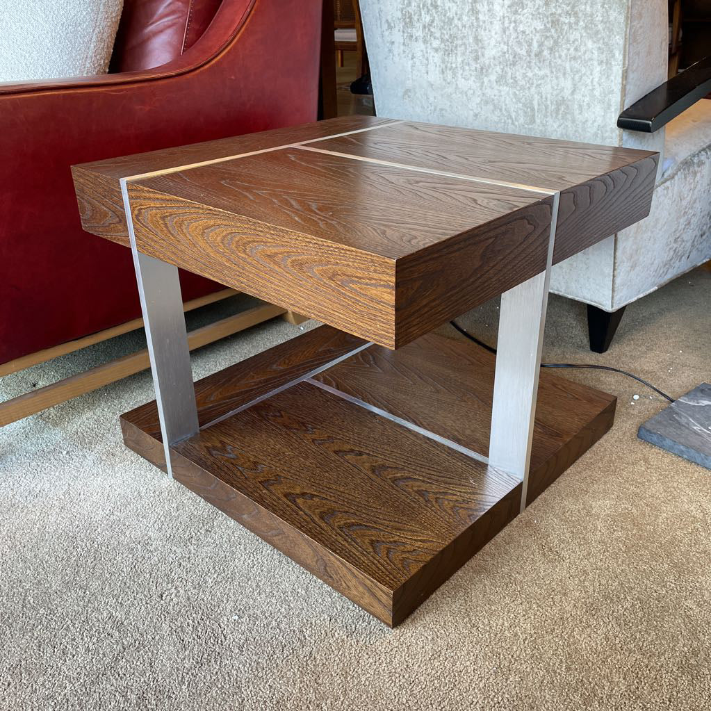 Marconi Copenhagen Walnut & Brushed Aluminum Square Side Table