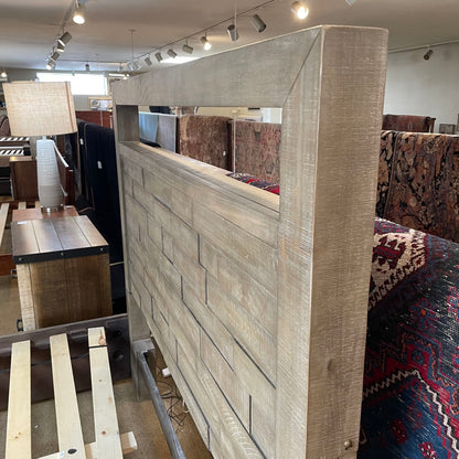 Grey Wood Plank Headboard w/ Bench & Storage Footboard QUEEN Bed Frame C BED FRAMES