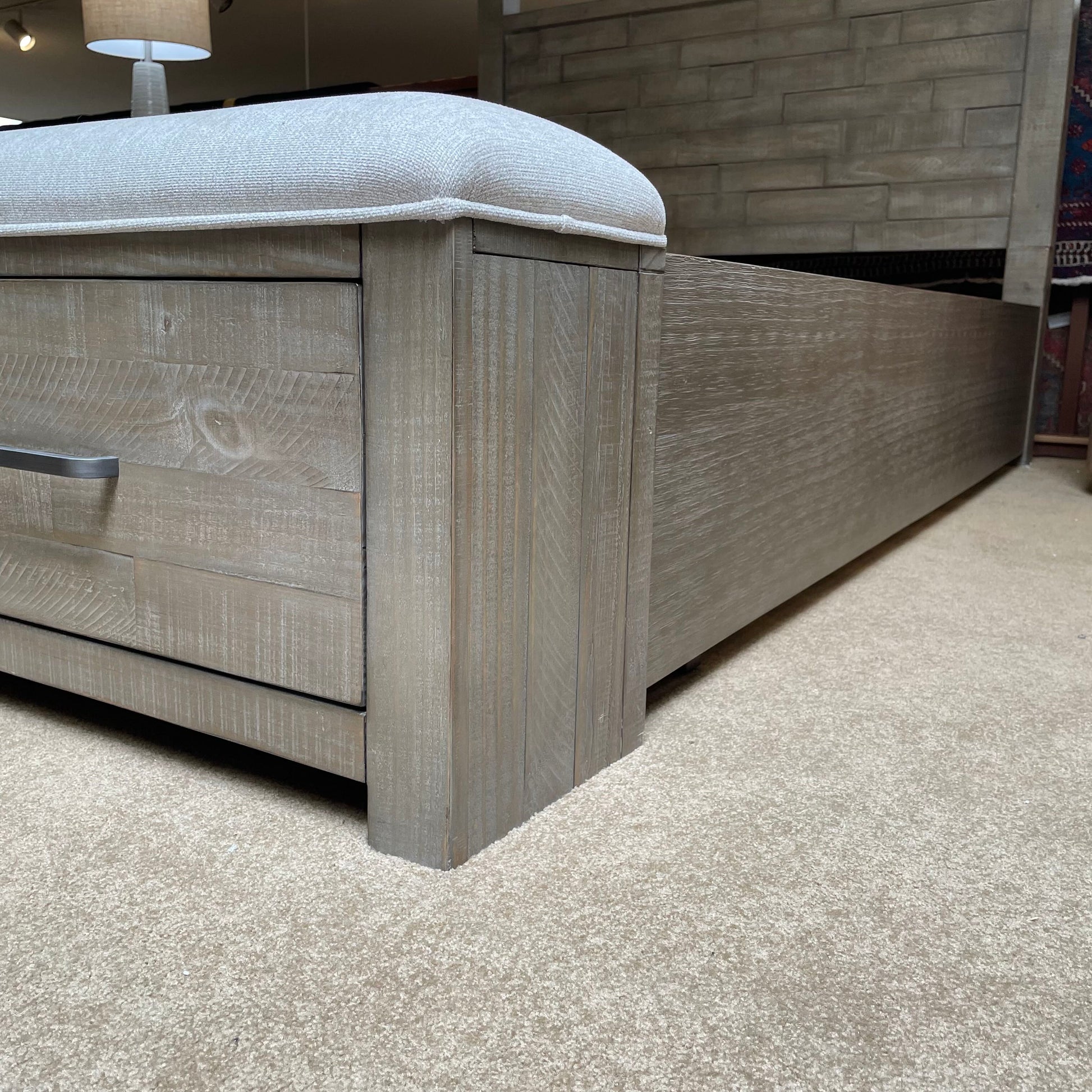 Grey Wood Plank Headboard w/ Bench & Storage Footboard QUEEN Bed Frame C BED FRAMES