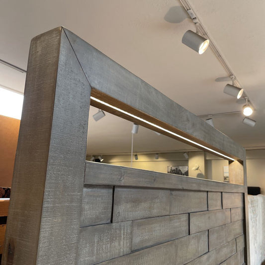 Grey Wood Plank Headboard w/ Bench & Storage Footboard QUEEN Bed Frame C BED FRAMES