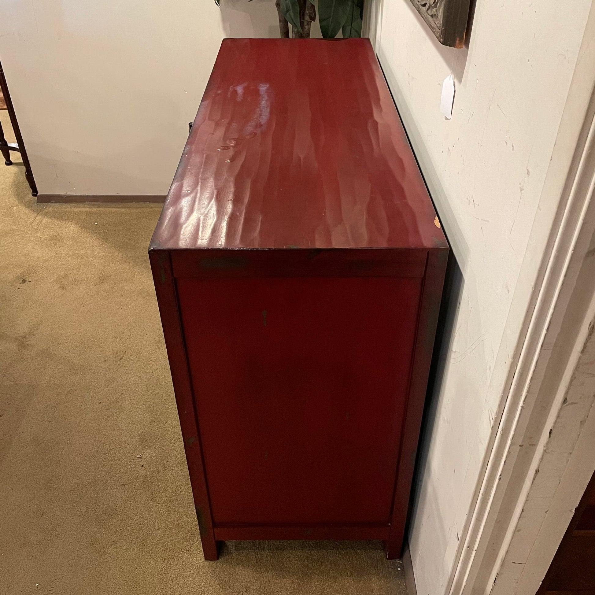 Red 2 Door 3 Drawer Cabinet w/Burld Wood Accents C CABINETS