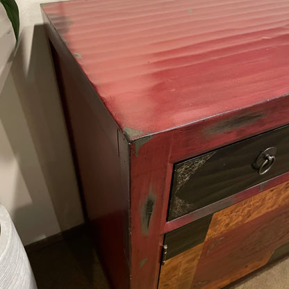 Red 2 Door 3 Drawer Cabinet w/Burld Wood Accents C CABINETS