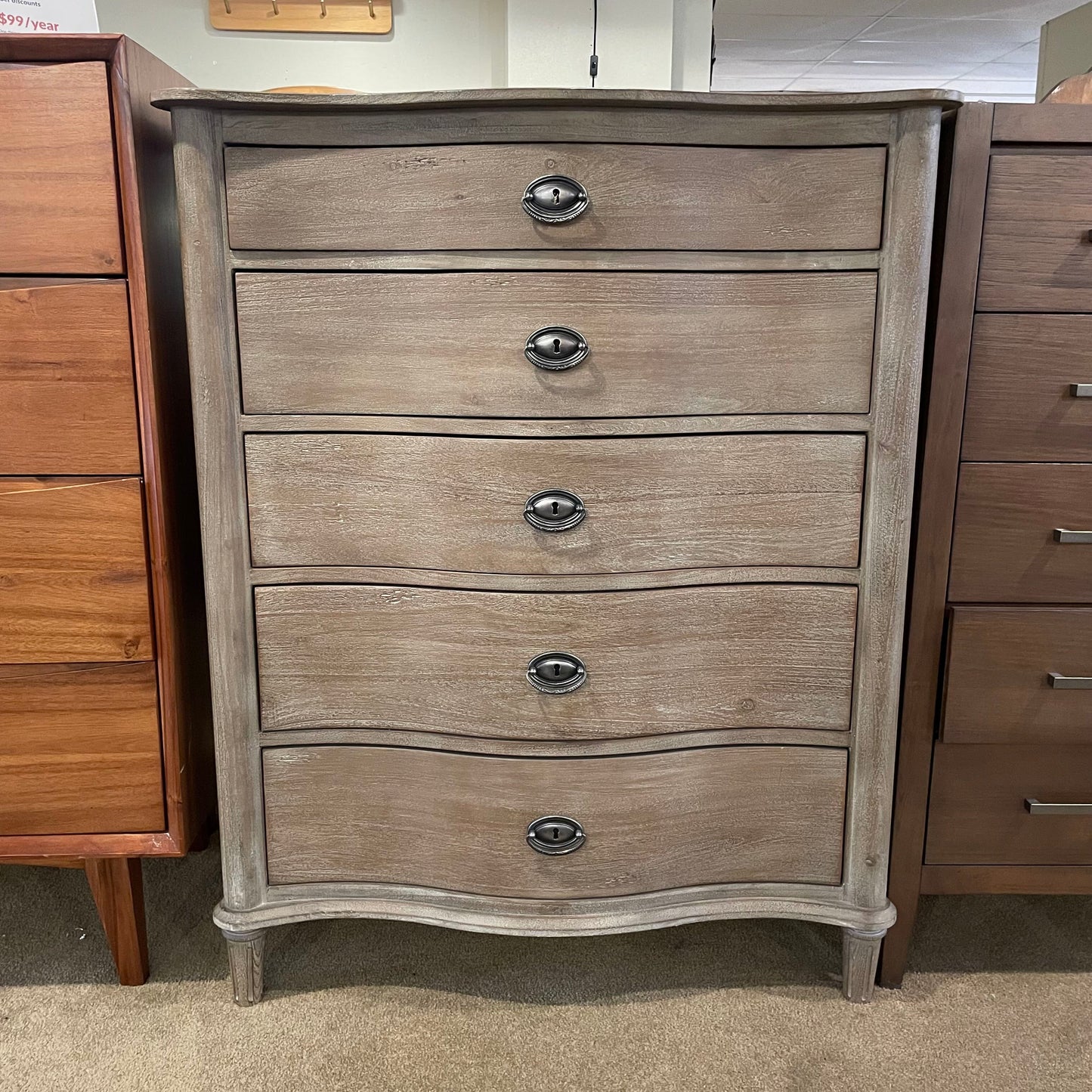 RH Grey Wash Highboy Dresser (as is) C HIGHBOYS
