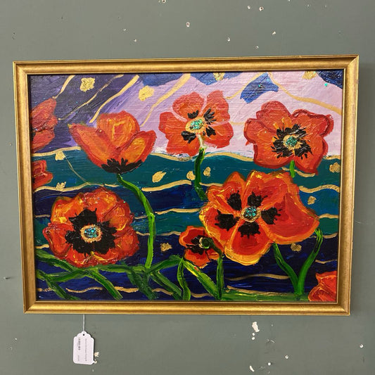 Abstract Red Poppies Painting ART