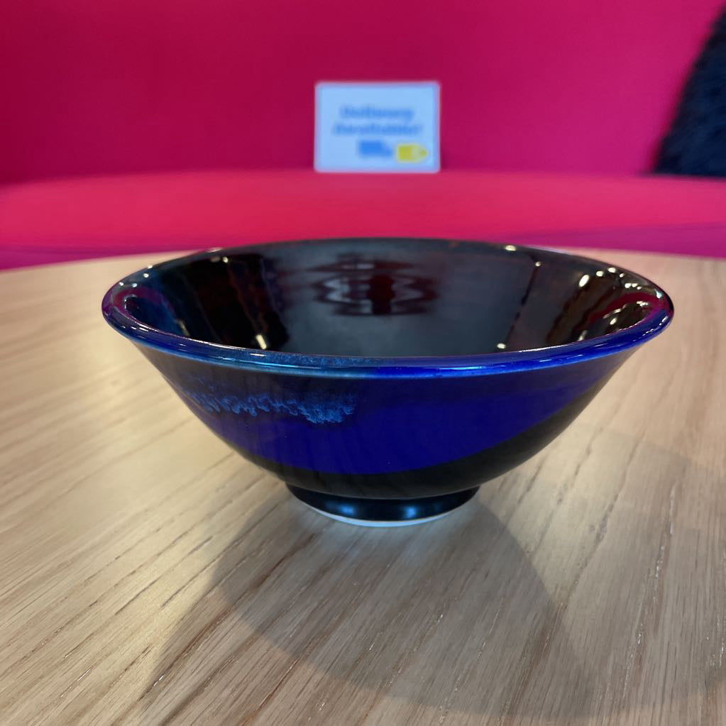 Signed Blue and Black Glazed Pottery Bowl