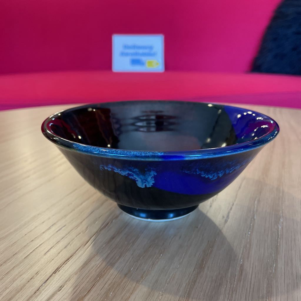 Signed Blue and Black Glazed Pottery Bowl