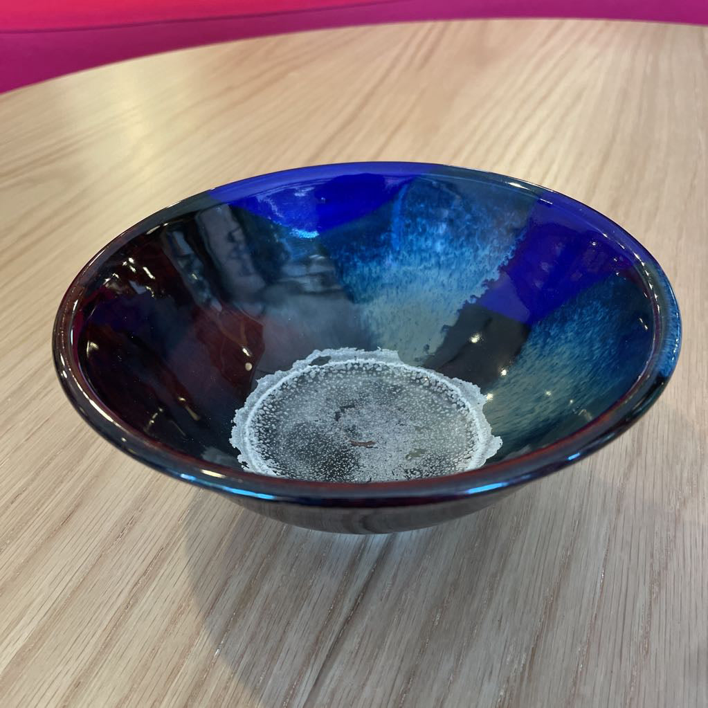 Signed Blue and Black Glazed Pottery Bowl