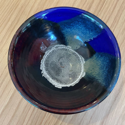 Signed Blue and Black Glazed Pottery Bowl