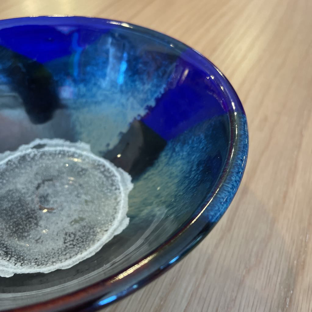 Signed Blue and Black Glazed Pottery Bowl