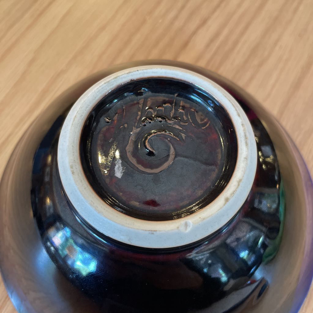 Signed Blue and Black Glazed Pottery Bowl