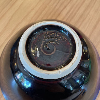 Signed Blue and Black Glazed Pottery Bowl
