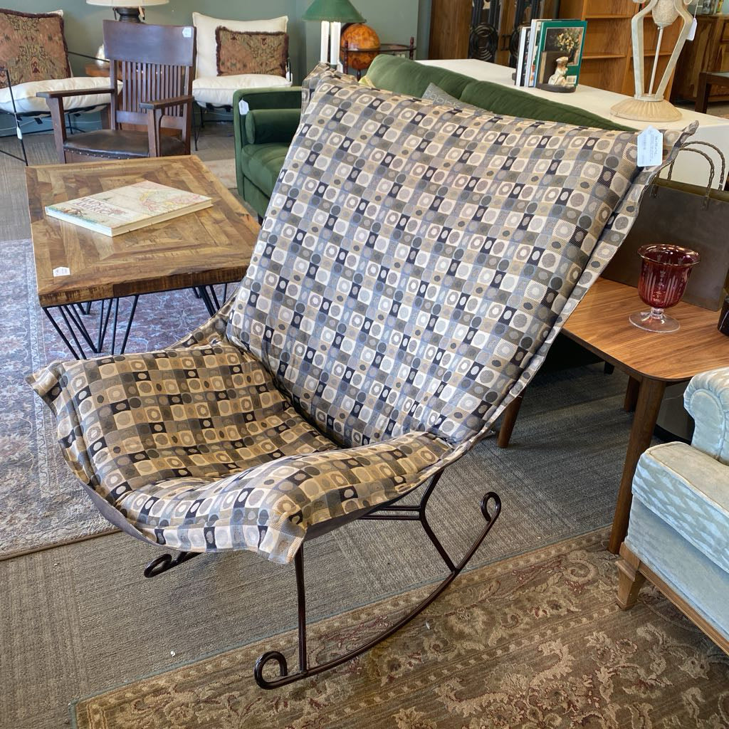 LINENFIELD Taupe Geometric Pattern Puffy Scrolly Rocker U ACCENT CHAIRS