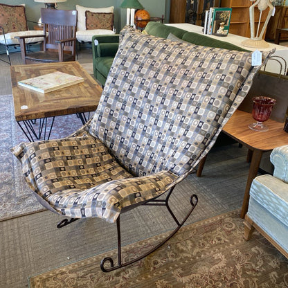 LINENFIELD Taupe Geometric Pattern Puffy Scrolly Rocker U ACCENT CHAIRS
