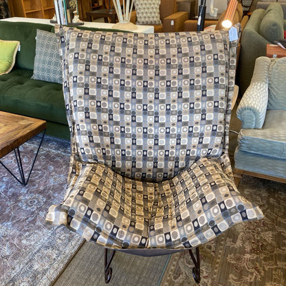 LINENFIELD Taupe Geometric Pattern Puffy Scrolly Rocker U ACCENT CHAIRS