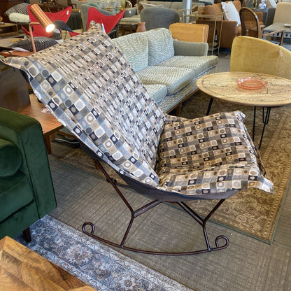 LINENFIELD Taupe Geometric Pattern Puffy Scrolly Rocker U ACCENT CHAIRS