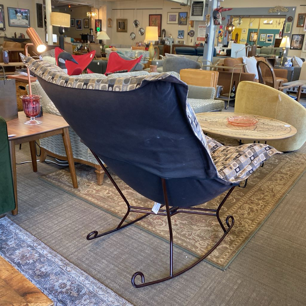 LINENFIELD Taupe Geometric Pattern Puffy Scrolly Rocker U ACCENT CHAIRS