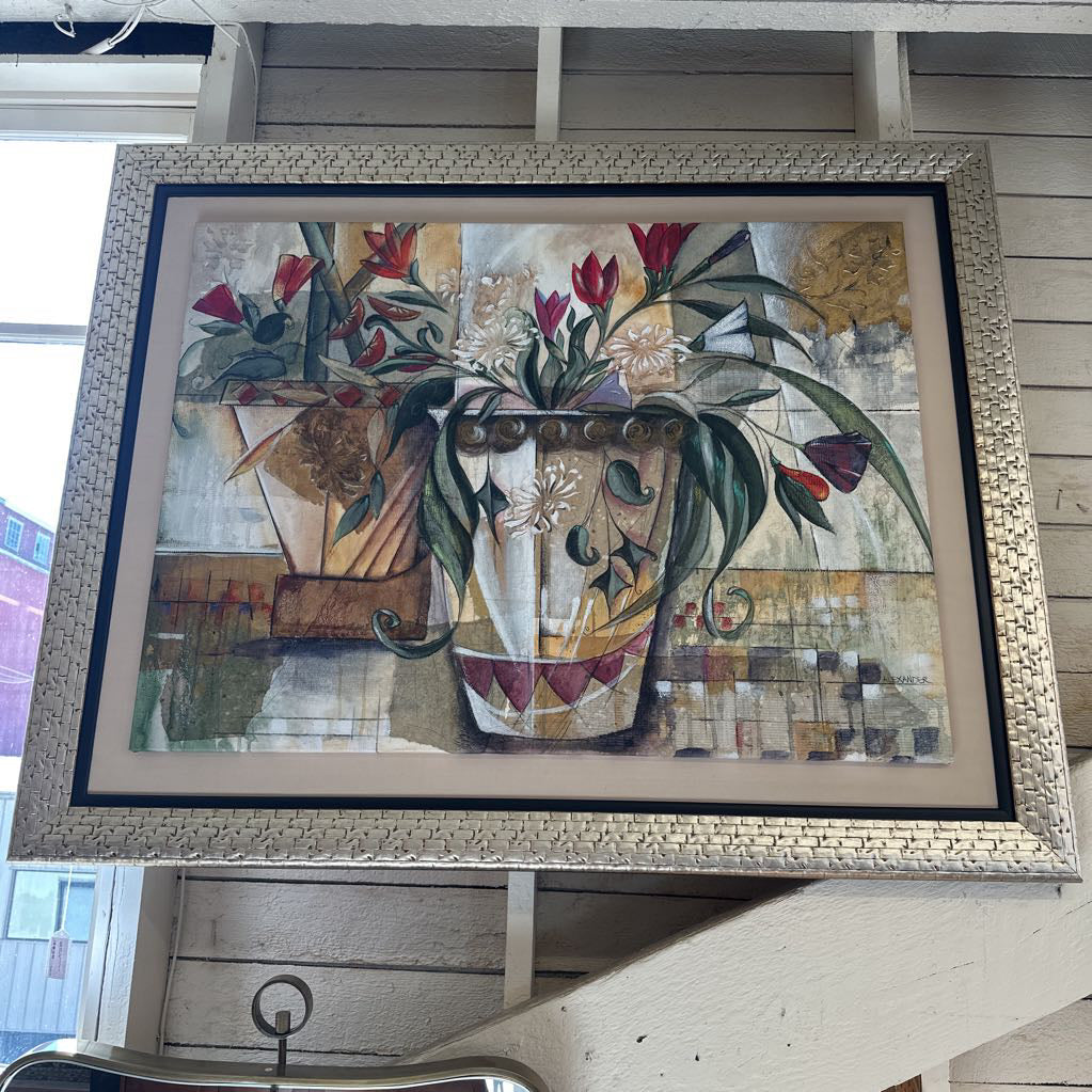 Large Still Life on Canvas w/ Silver Frame ART