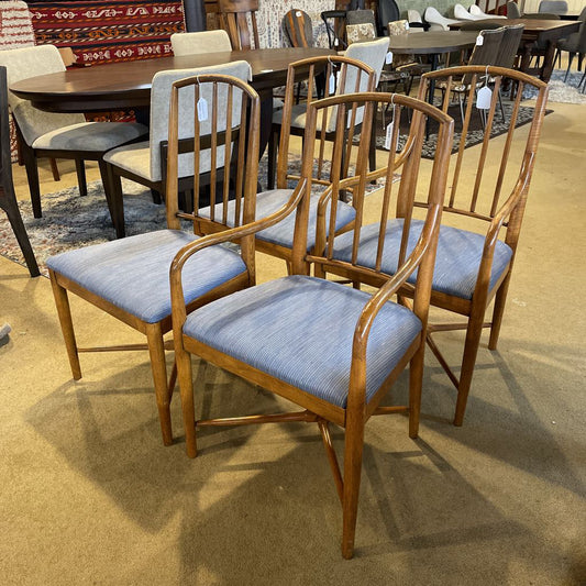 MCM Spindle Back/ Blue Stitched Seats Chair SET OF 4