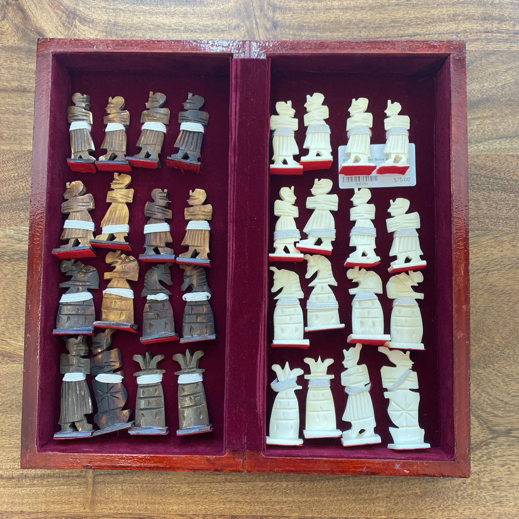 Egyptian Camel Bone Inlay Chess SET