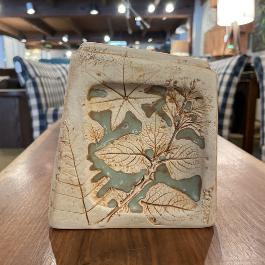 Malaysia Handcraft Leaf Motif Square Pottery Vase