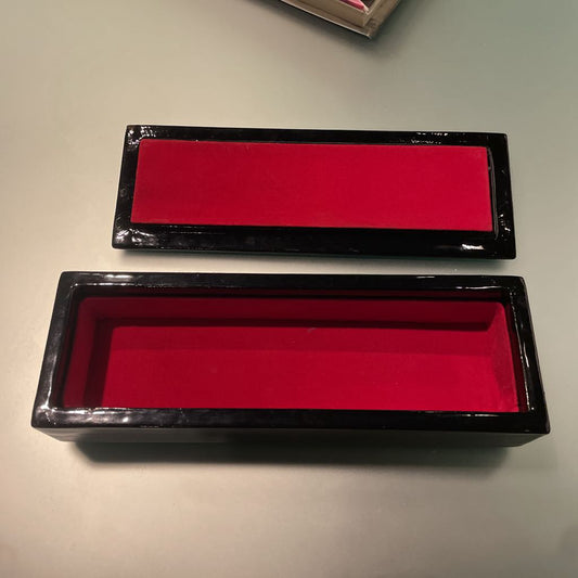Rectangular Black Lacquer Box with Gold Bamboo