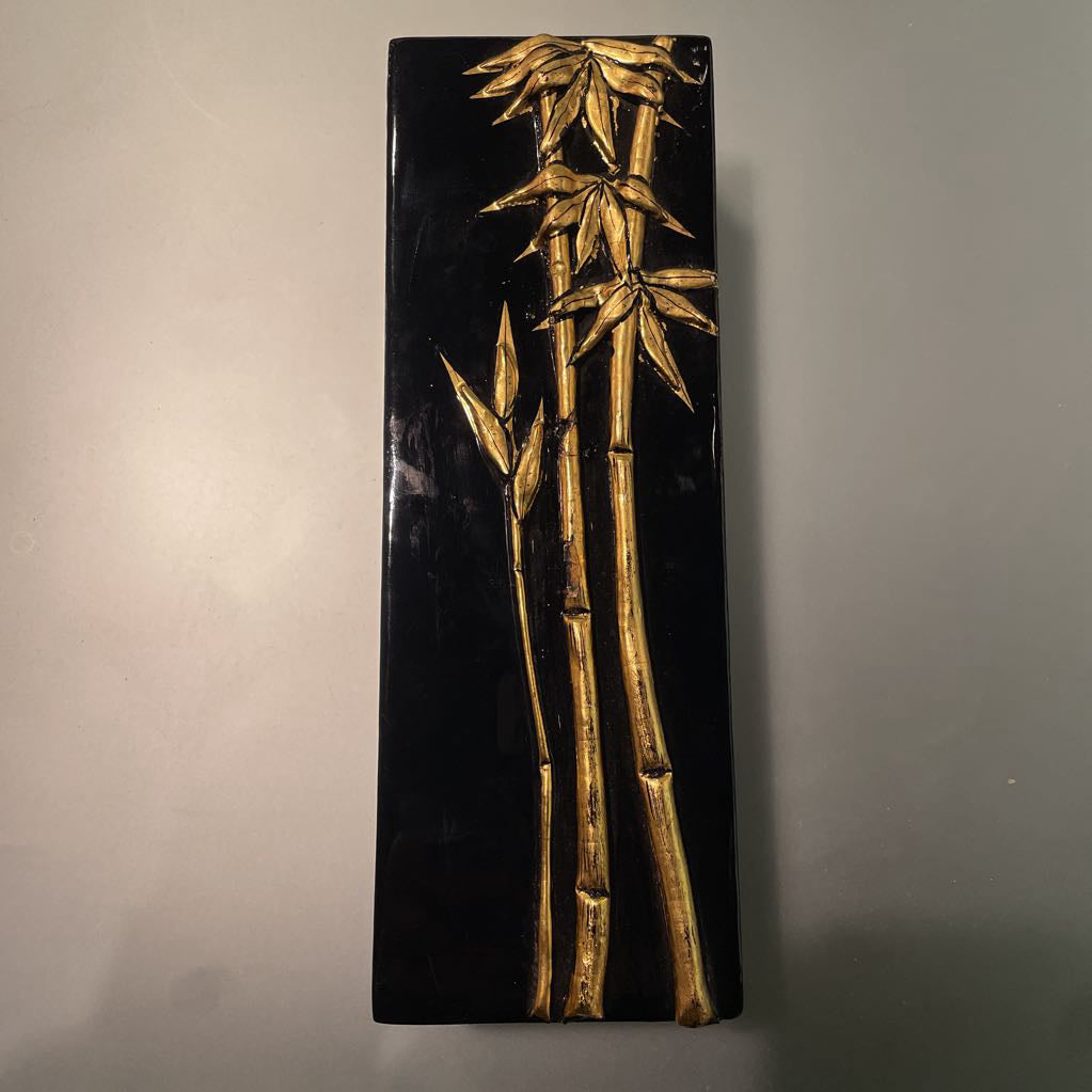 Rectangular Black Lacquer Box with Gold Bamboo UNIQUE FINDS