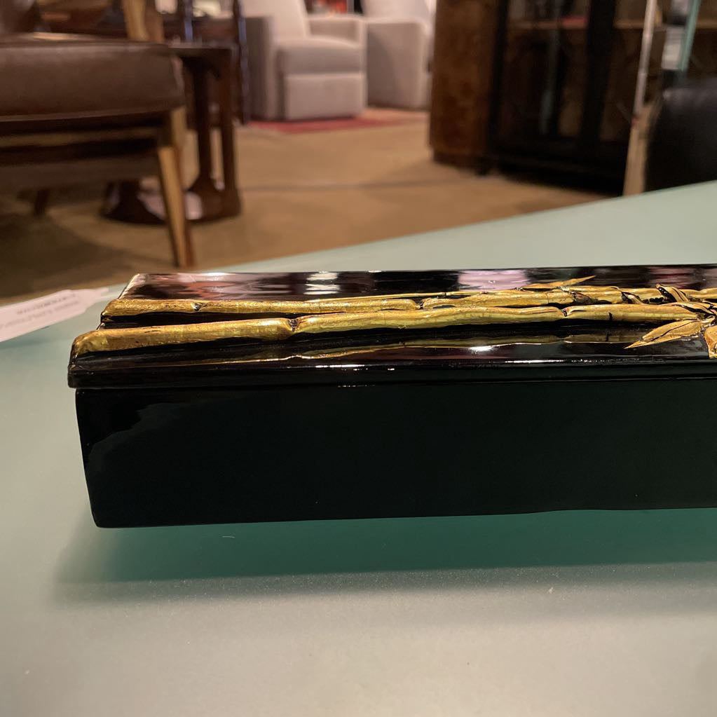 Rectangular Black Lacquer Box with Gold Bamboo UNIQUE FINDS
