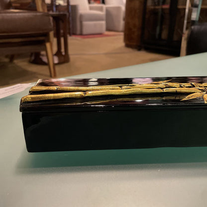 Rectangular Black Lacquer Box with Gold Bamboo UNIQUE FINDS