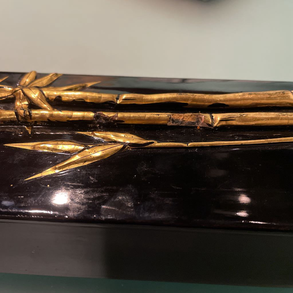 Rectangular Black Lacquer Box with Gold Bamboo UNIQUE FINDS