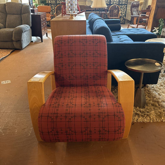 Red Patterned Wood Arm Chair U ACCENT CHAIRS