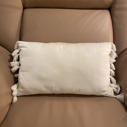 White Chunky Stitch Lumbar Pillow w Tassels U PILLOWS