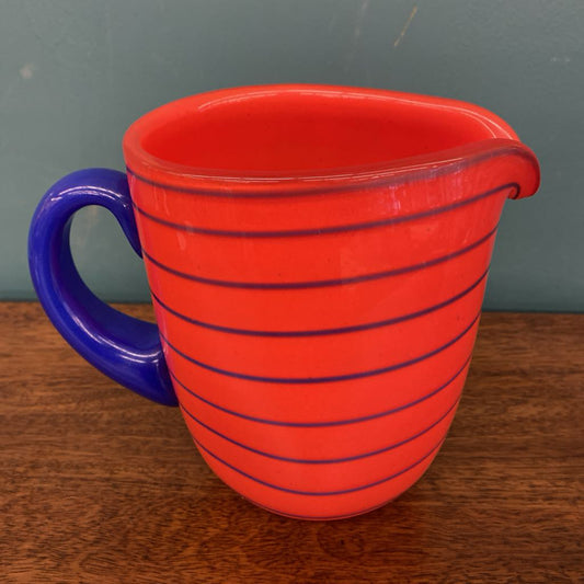 Signed KOSTA BODA A. EHRNER Red-Orange Blue Stripe Art Glass Pitcher