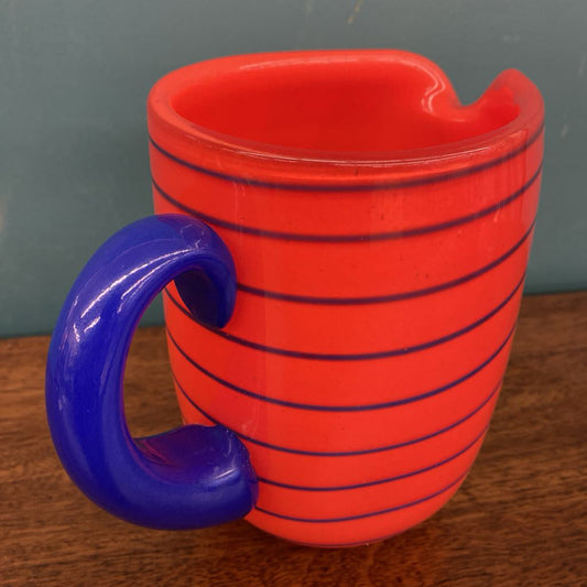 Signed KOSTA BODA A. EHRNER Red-Orange Blue Stripe Art Glass Pitcher