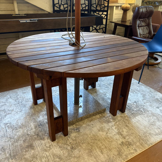 Outdoor Cedar Dining Table w/ Umbrella & Marble Base