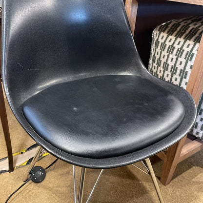 Vintage MC Black Molded Plastic & Leather Seat Dining Chair C DINING CHAIRS