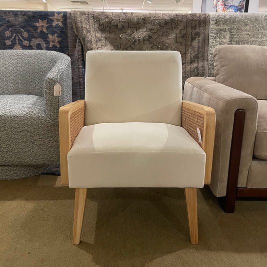 Cream Velvet Accent Chair with Cane Arms