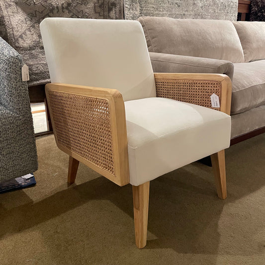 Cream Velvet Accent Chair with Cane Arms