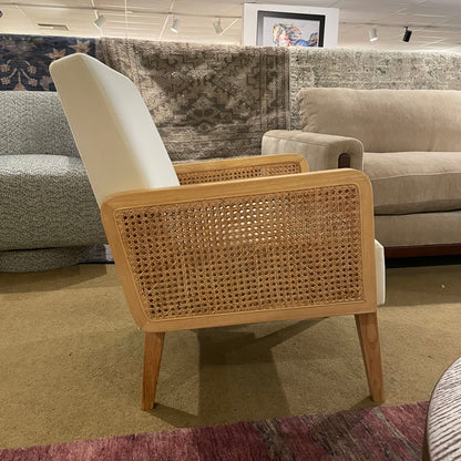 Cream Velvet Accent Chair with Cane Arms