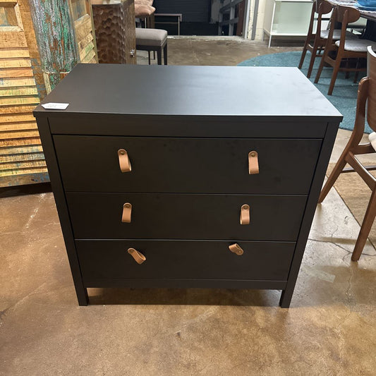 Small Black 3 Drawer Chest w/ Leather Pulls