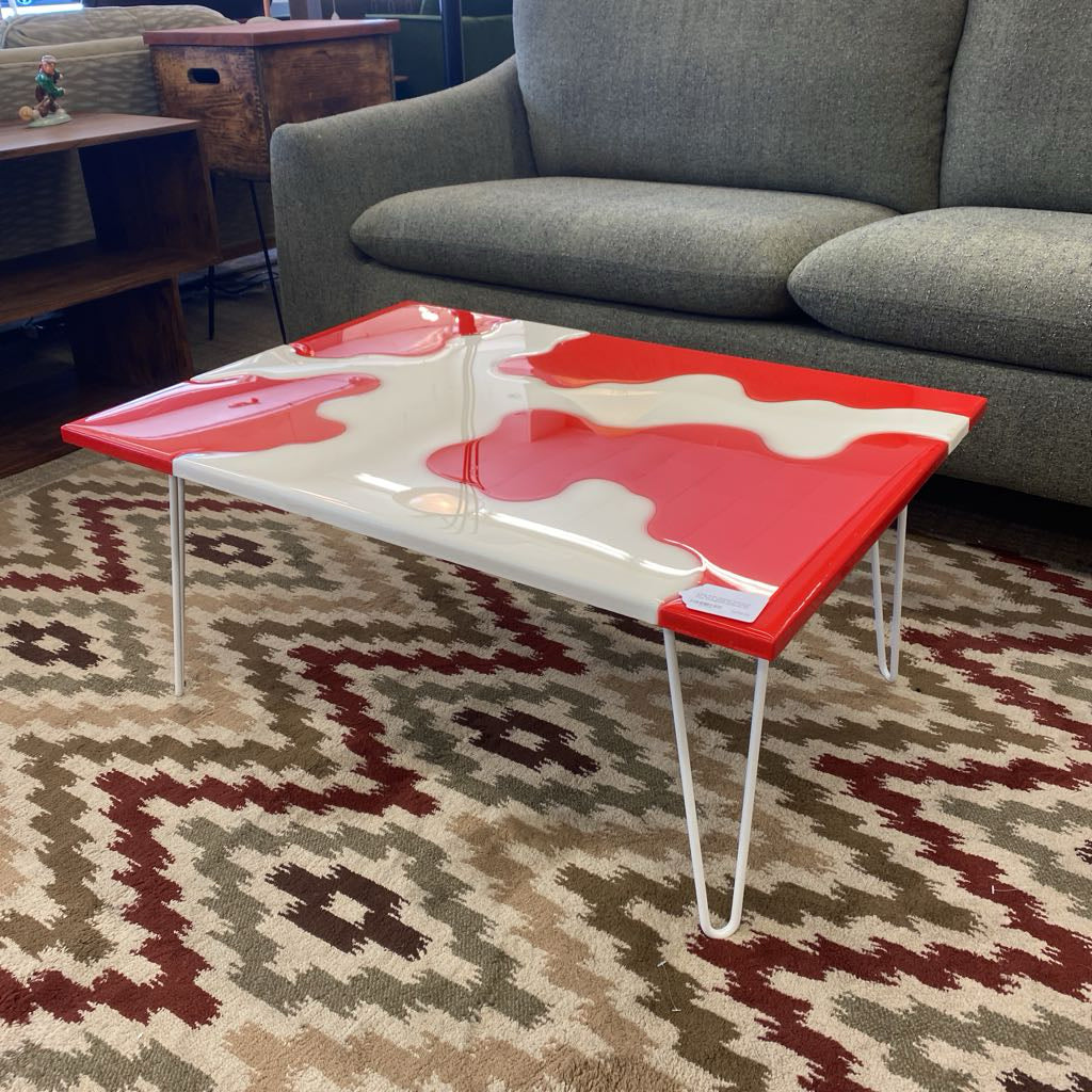 Local Artist Original Wood Cut Out Red & White Resin Coffee Table ...