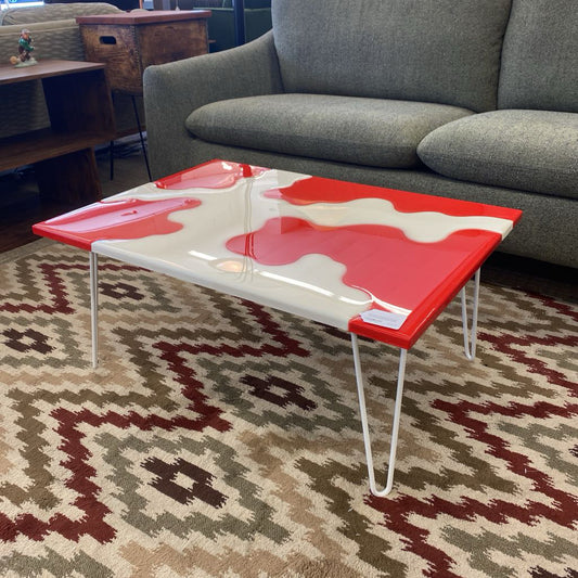 Local Artist Original Wood Cut Out Red & White Resin Coffee Table