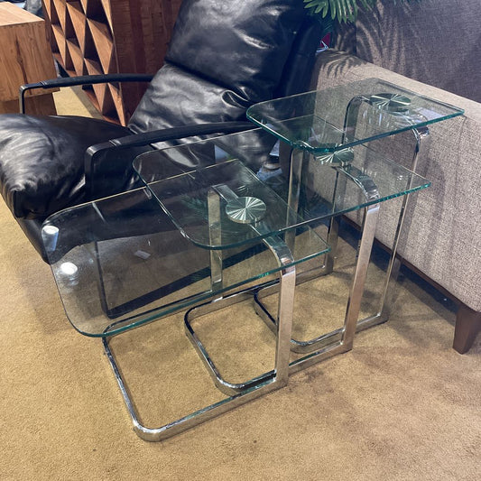 Modern Glass & Chrome Nesting Table SET OF 3