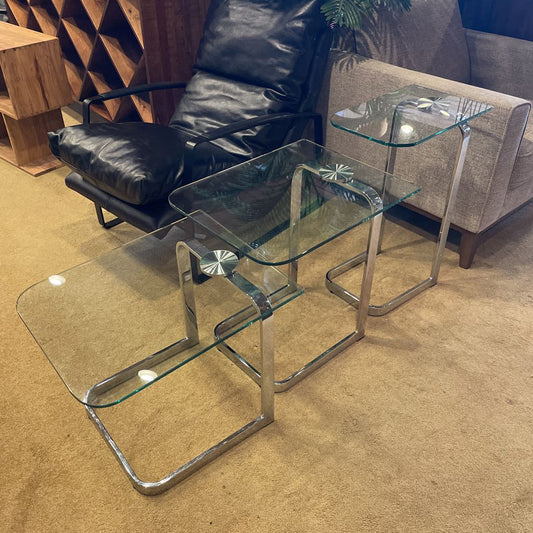 Modern Glass & Chrome Nesting Table SET OF 3