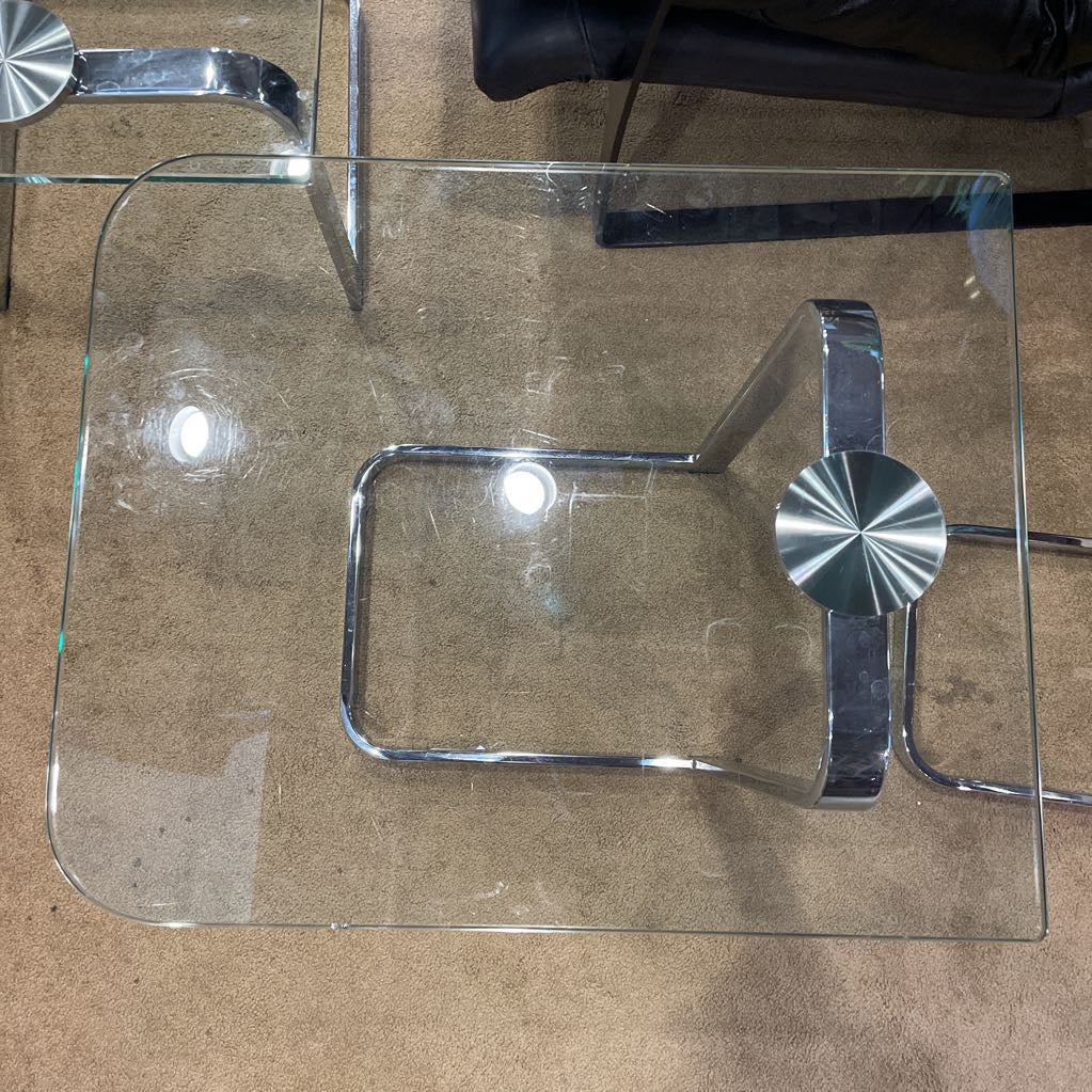 Modern Glass & Chrome Nesting Table SET OF 3