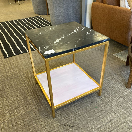 Black Stone Top 2Tier Side Table C SIDE TABLES