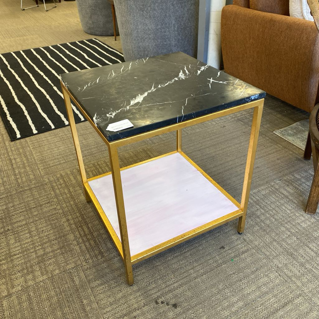 Black Stone Top 2Tier Side Table C SIDE TABLES