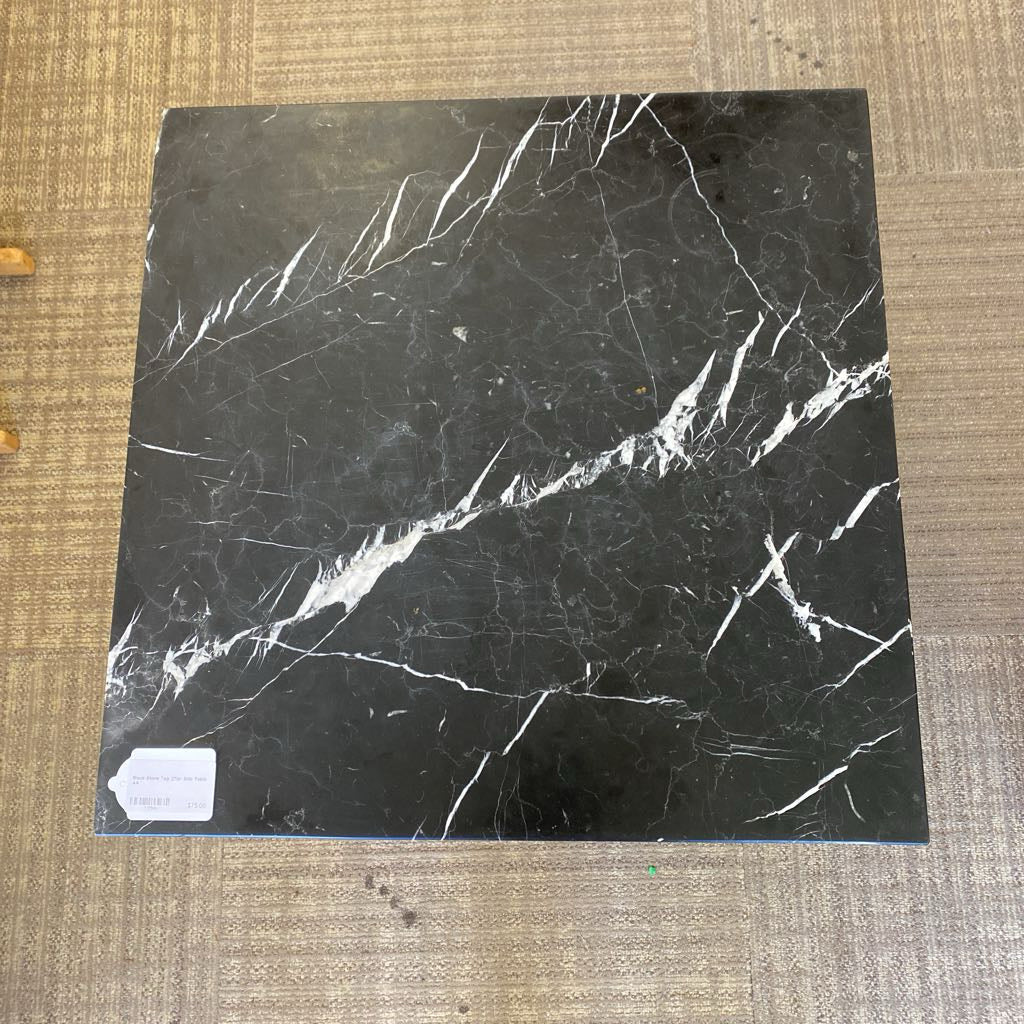 Black Stone Top 2Tier Side Table C SIDE TABLES